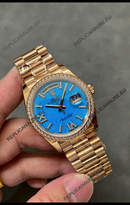 Rolex Day Date Turquoise Set 18K Yellow Gold Watch 36MM - 1:1 Mirror Replica Watch 