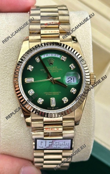 Rolex Day Date Super Clone 18K Yellow Gold Watch 36MM - Green Dial 1:1 Mirror Replica Watch 