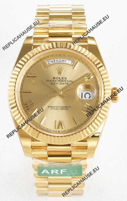 Rolex Day Date Super Clone 18K Yellow Gold Watch 40MM - Gold Dial 1:1 Mirror Quality