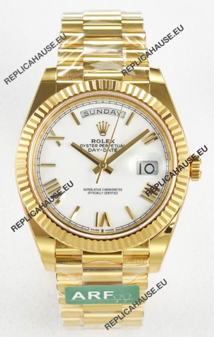 Rolex Day Date Super Clone 18K Yellow Gold Watch 40MM - White Dial 1:1 Mirror Quality