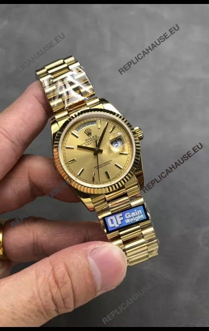 Rolex Day Date Super Clone Yellow Gold Case and Dial Stick Numerals Watch 36MM - 1:1 Mirror Quality