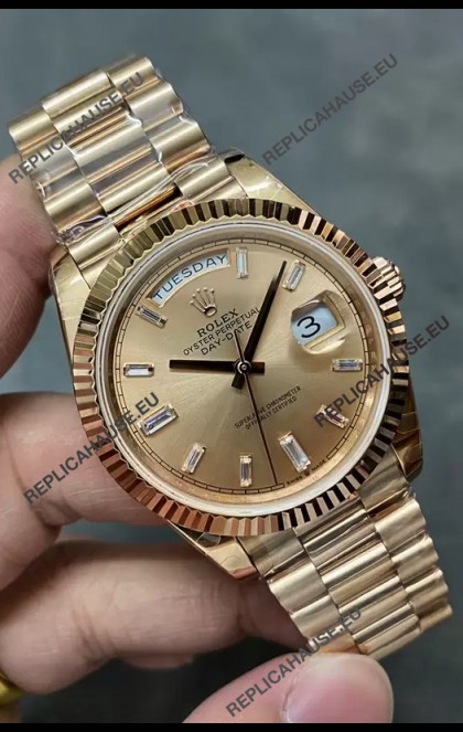 Rolex Day Date 40MM 228235 Rose Gold in Gold Dial 1:1 Mirror Replica Watch