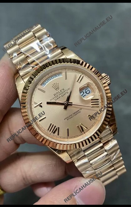 Rolex Day Date 40MM 228235 Rose Gold in Gold Roman Dial 1:1 Mirror Replica Watch