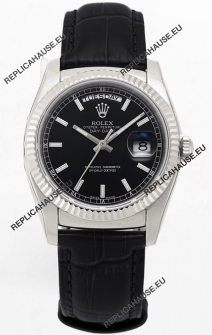 Rolex Day Date 904L Steel Casing Watch in Black Dial 36MM - 1:1 Mirror Quality