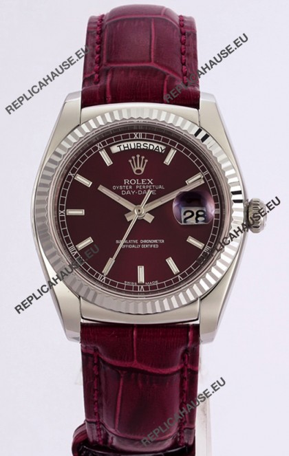 Rolex Day Date 904L Steel Casing Watch in Red Dial 36MM - 1:1 Mirror Quality