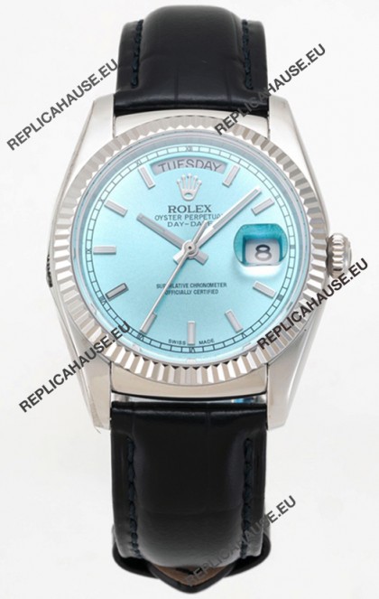 Rolex Day Date 904L Steel Casing Watch in Ice Blue Dial 36MM - 1:1 Mirror Quality