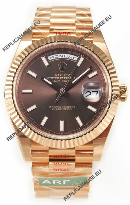 Rolex Day Date 40MM 1:1 Rose Gold in Brown Dial 1:1 Mirror Replica Watch