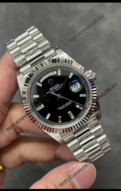 Rolex Day Date Presidential Stainless Steel Black Dial Watch 40MM - 1:1 Mirror Quality