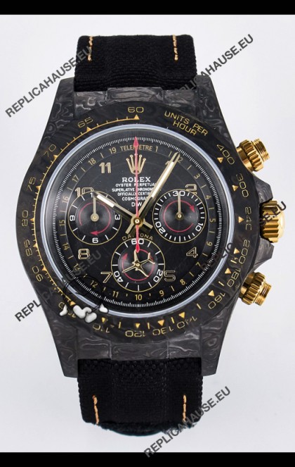 Rolex Daytona Super Clone DiW Avia Grey Carbon Edition Watch - Forged Carbon Casing Black Strap 1:1 Mirror Replica