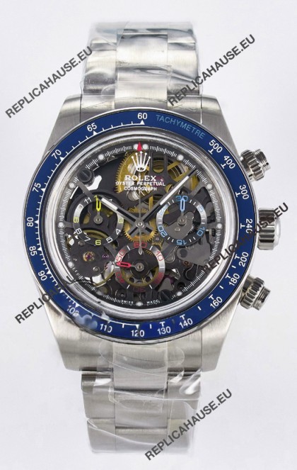 Rolex Daytona Super Clone Artisans De Geneve Stainless Steel Watch Blue Bezel Skeleton Watch 