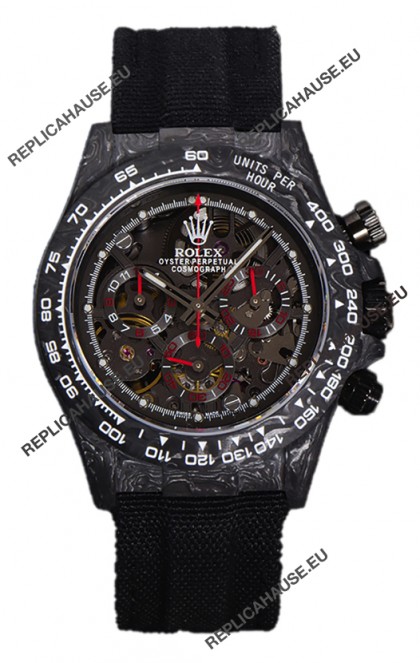 Rolex Daytona DiW Skeleton Carbon Edition Watch - Forged Carbon Casing Black Strap 1:1 Mirror Replica