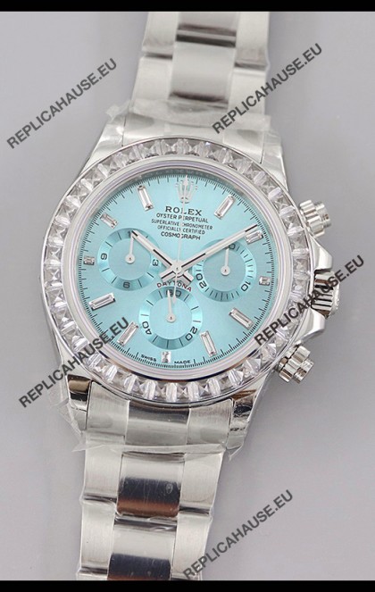 Rolex Cosmograph Daytona ICE Blue Dial Diamonds Bezel Cal.4130 Movement - 904L Steel Watch