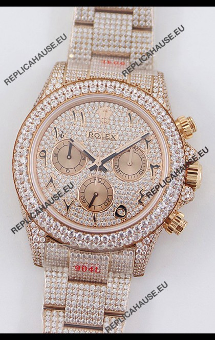 Rolex Cosmograph Daytona Rose Gold ICED OUT Cal.4130 Movement - 904L Steel Watch