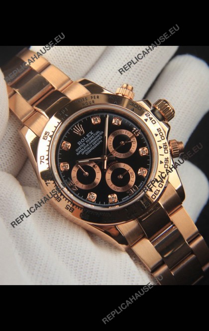 Rolex Daytona Japanese Movement Gold Casing Replica Watch in Black Dial 