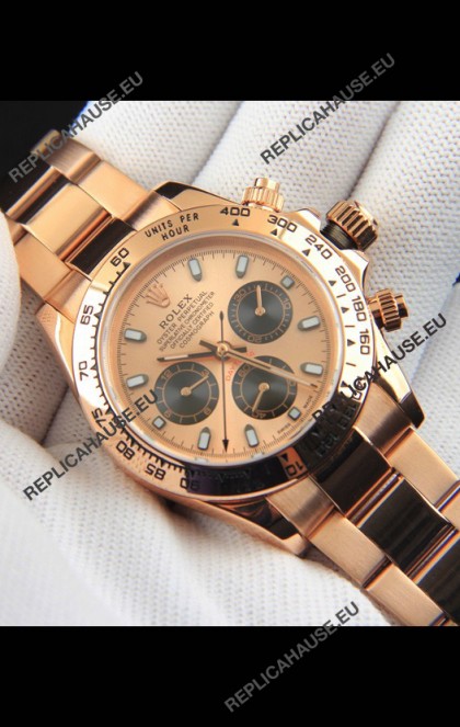 Rolex Daytona Japanese Movement Gold Casing Replica Watch in Gold Dial