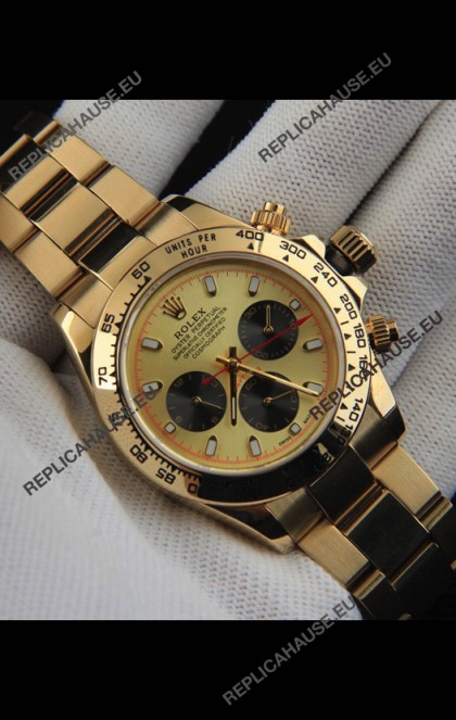 Rolex Daytona Japanese Movement Gold Casing Replica Watch in Gold Dial 