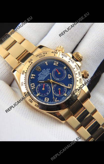 Rolex Daytona Japanese Movement Gold Casing Replica Watch in Blue Dial 