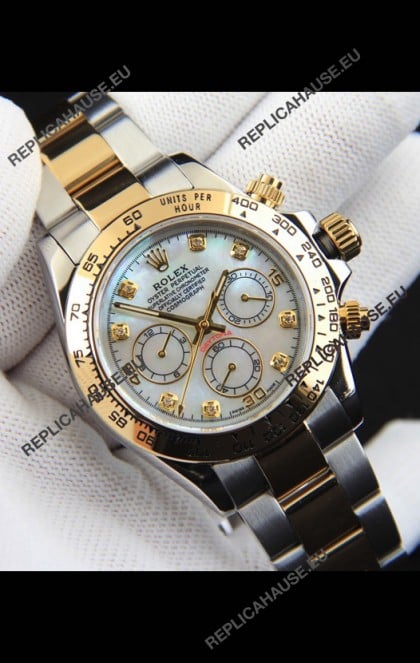 Rolex Daytona Japanese Movement Two Tone Gold Casing Watch in Pearl Dial 