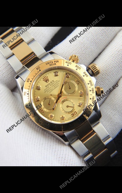 Rolex Daytona Japanese Movement Two Tone Gold Casing Watch in Gold Dial 