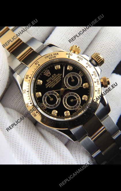 Rolex Daytona Japanese Movement Two Tone Gold Casing Watch in Black Dial 