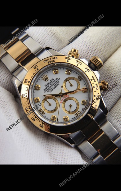 Rolex Daytona Japanese Movement Two Tone Gold Casing Watch in White Dial 