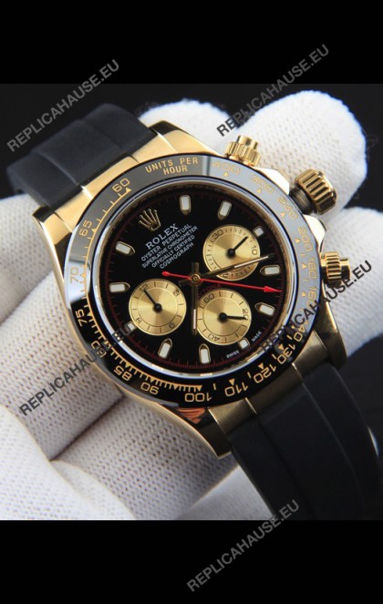 Rolex Daytona Japanese Movement Gold Casing Replica Watch in Black Dial 