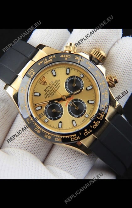 Rolex Daytona Japanese Movement Gold Casing Replica Watch in Gold Dial 