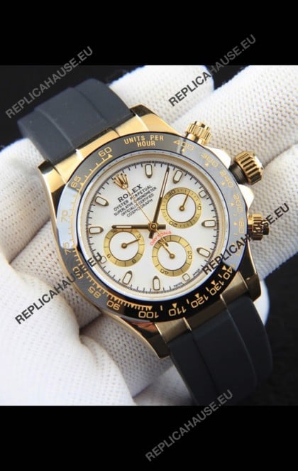 Rolex Daytona Japanese Movement Gold Casing Replica Watch in White Dial 