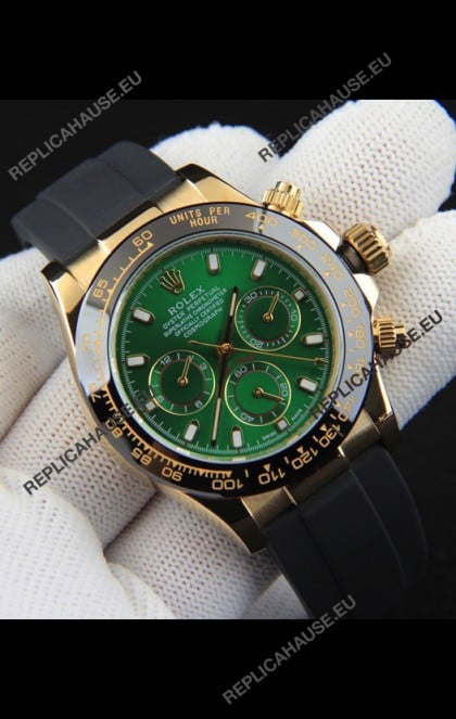 Rolex Daytona Japanese Movement Gold Casing Replica Watch in Green Dial 