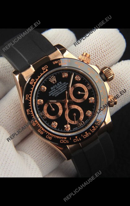 Rolex Daytona Japanese Movement Gold Casing Replica Watch in Black Dial 