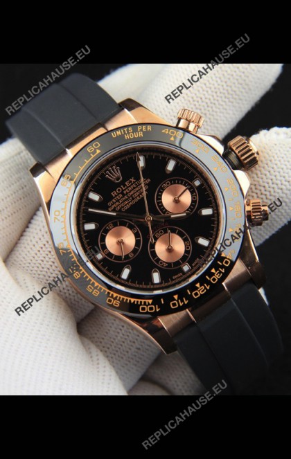Rolex Daytona Japanese Movement Gold Casing Replica Watch in Black Dial 