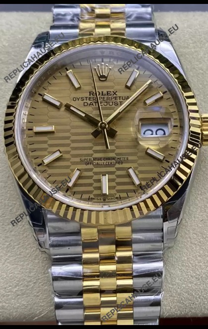 Rolex Datejust Cal.3235 Movement 1:1 Mirror Replica 904L Steel 36MM - Gold Fluted Motif Dial