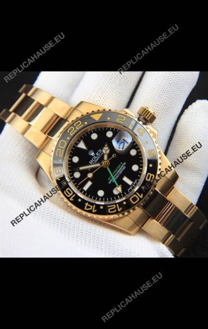 Rolex GMT Masters II Rose Gold Plating Japanese Replica Watch Black Dial