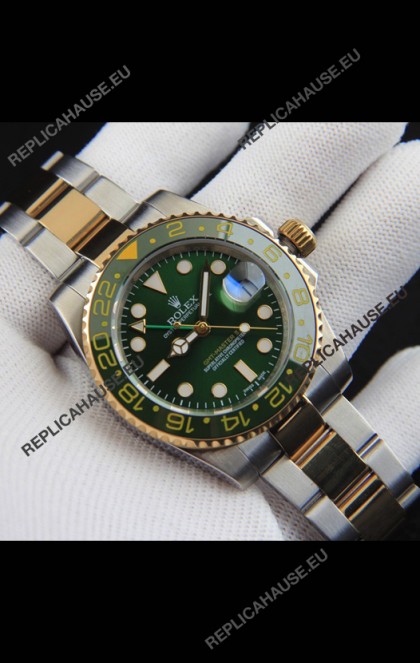 Rolex GMT Masters II 2 Tone Rose Gold Plating Japanese Replica Watch Green Dial