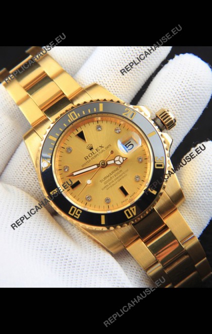 Rolex Submariner Japanese Replica Watch in Yellow Gold Casing Black Bezel