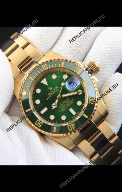 Rolex Submariner Japanese Replica Watch in Yellow Gold Casing Green Dial 