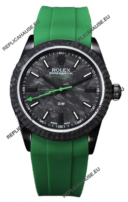 Rolex Milgauss DiW Black Carbon Casing Watch - ETA2836 Automatic Movement in Green Strap 