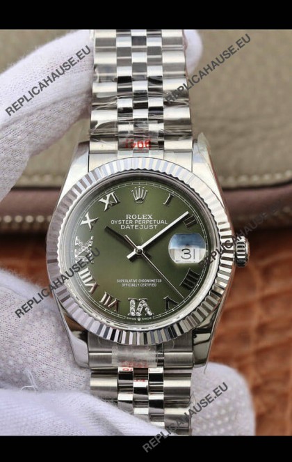Rolex Datejust 36MM ETA-3135 Movement Swiss Replica in 904L Steel in Green Dial 