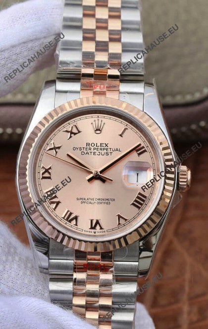 Rolex Datejust 36MM ETA-3135 Movement Swiss Replica in 904L Two Tone Champange Dial