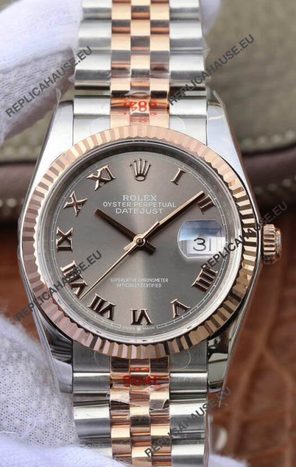 Rolex Datejust 36MM ETA-3135 Movement Swiss Replica in 904L Two Tone Grey Dial