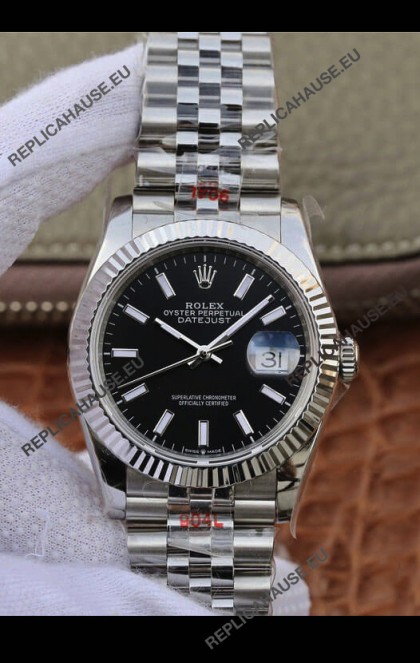 Rolex Datejust 36MM ETA-3135 Movement Swiss Replica in 904L Steel in Black Dial 