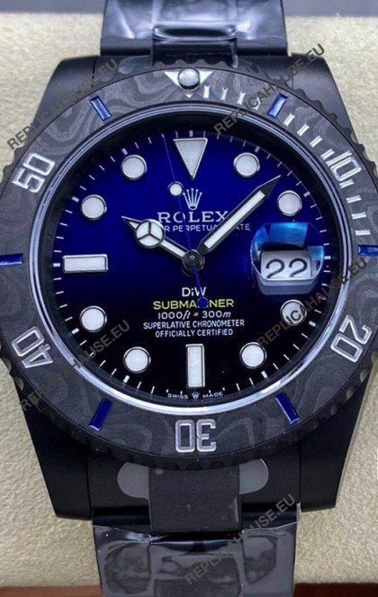 Rolex Submariner DiW Special Edition Watch in DLC Coating Carbon Bezel Blue Dial