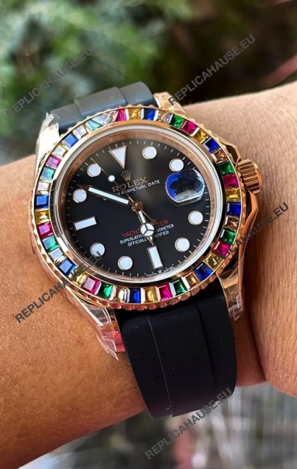 Rolex Yachtmaster 116695 Everose Gold Diamonds Cal.3235 Swiss 1:1 Ultimate 904L Steel Watch