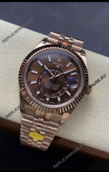 Rolex Sky-Dweller REF# 336935 Brown Dial Watch in Rose Gold 904L Steel Case 1:1 Mirror Replica