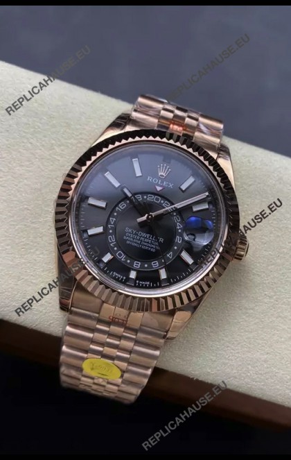 Rolex Sky-Dweller REF# 336935 Black Dial Watch in Rose Gold 904L Steel Case 1:1 Mirror Replica
