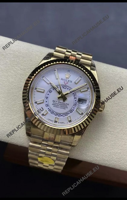 Rolex Sky-Dweller REF# 336935 White Dial Watch in Yellow Gold 904L Steel Case 1:1 Mirror Replica