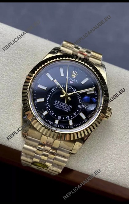 Rolex Sky-Dweller REF# 336935 Black Dial Watch in Yellow Gold 904L Steel Case 1:1 Mirror Replica