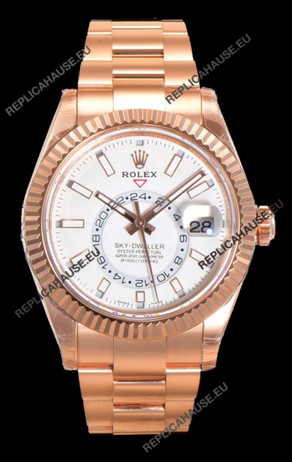 Rolex Sky-Dweller REF# 336235 White Dial Watch in Rose Gold 904L Steel Case 1:1 Mirror Replica