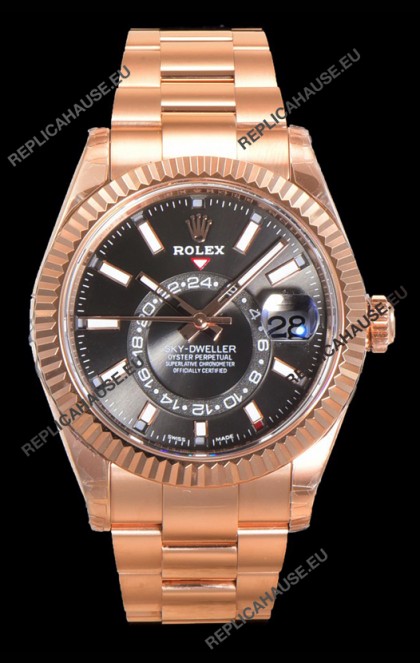 Rolex Sky-Dweller REF# 336235 Slate Dial Watch in Rose Gold 904L Steel Case 1:1 Mirror Replica