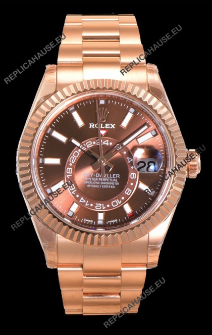 Rolex Sky-Dweller REF# 336235 Brown Dial Watch in Rose Gold 904L Steel Case 1:1 Mirror Replica